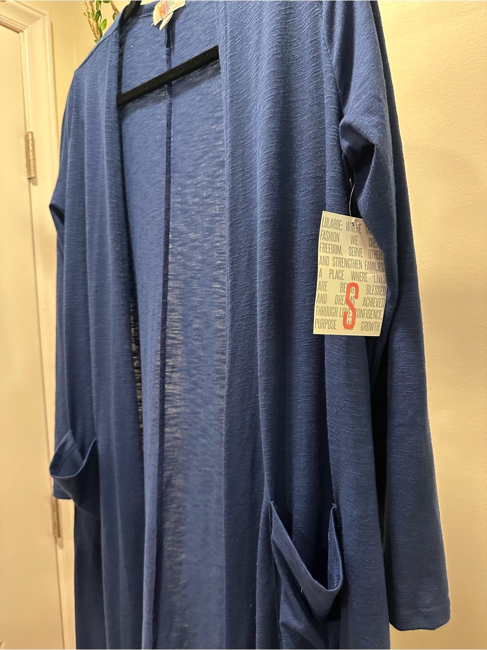 LuLaRoe Long Open-Front Robe in Deep Blue - Picture 3 of 4
